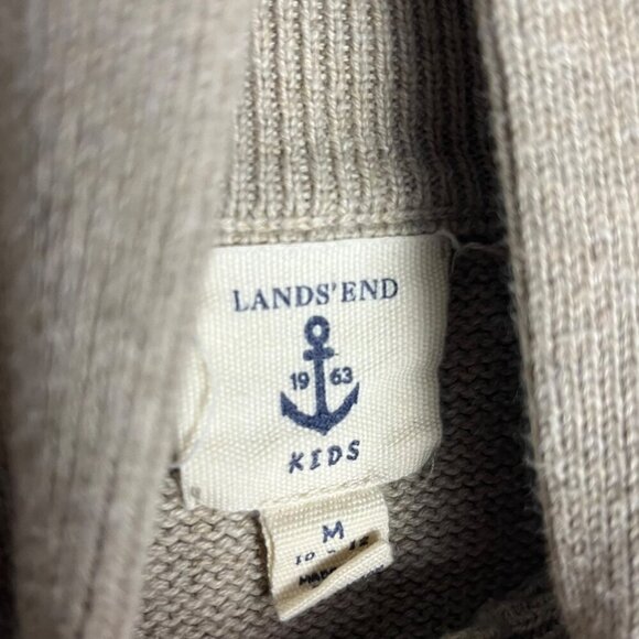 Lands End Kids Boys M Sweater Fair Isle Cotton Button Neck Holiday‎ Tan Red - Picture 4 of 5